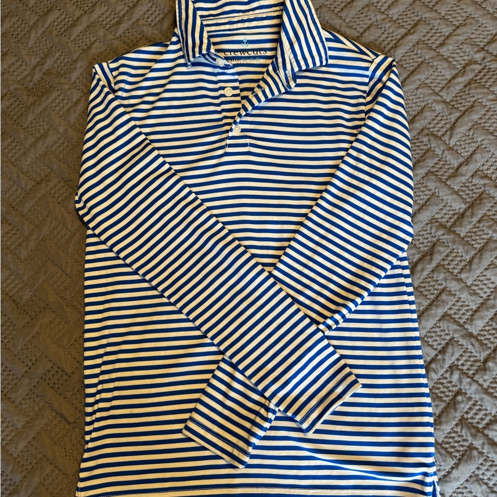 Crewcuts / J Crew boys’ Blue and White Striped Long Sleeve Polo sz M 8/9